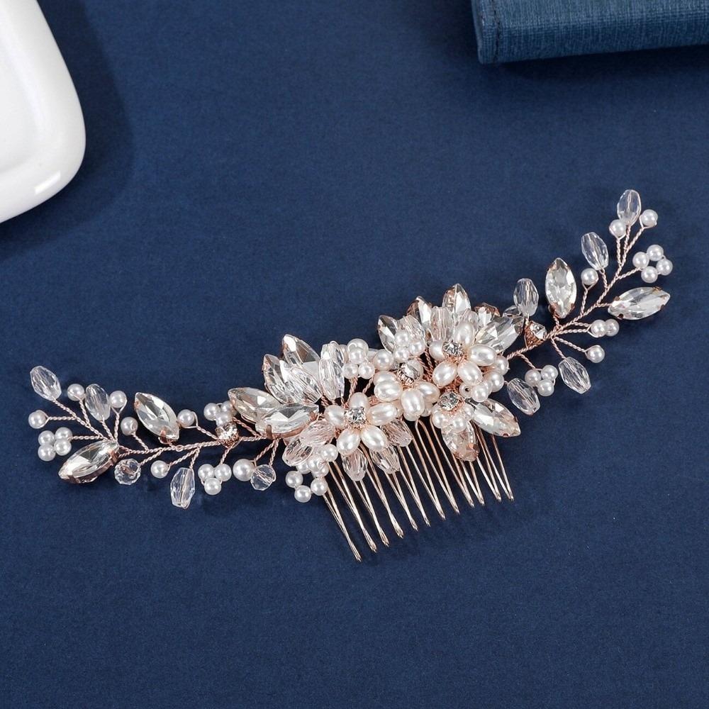 Flower Bridal Headpiece Jewelry Rhinestone Hairpin Gift Pearl Hair Combs  Wedding Ceremony