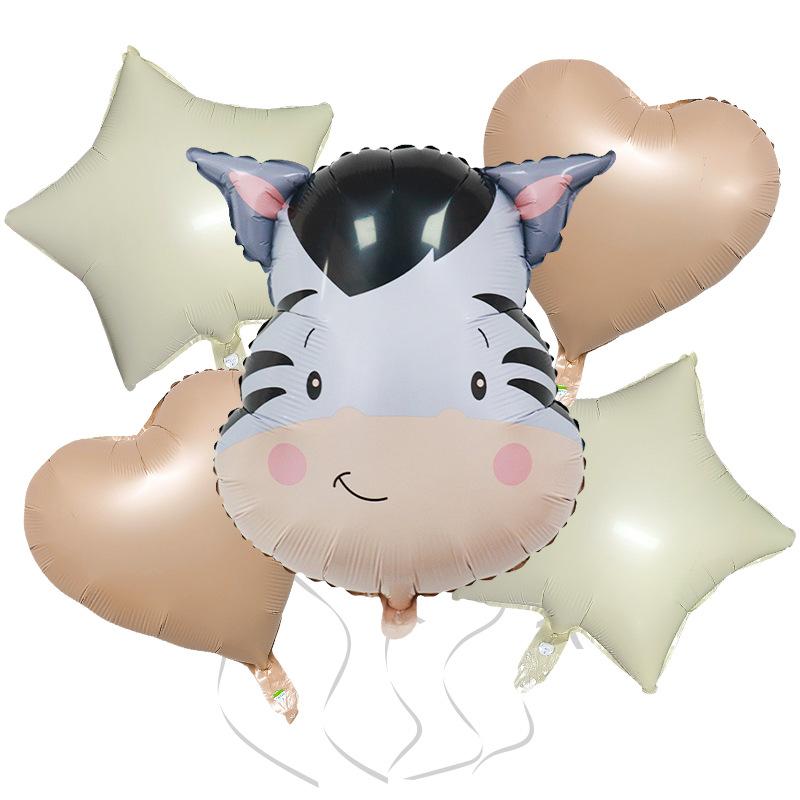 Cream Cute Wind Animal 5-Piece Set Cow Deer Red Letter Aluminum Film Balloon Set Children'S Birthday Party Decoration