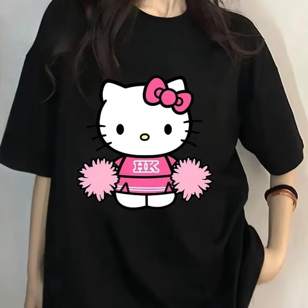 

Cheerleading Hello Kitty Creative Printed Tshirt Summer New Womens Plus Size Loose Casual Round Neck Short Sleeve Top S