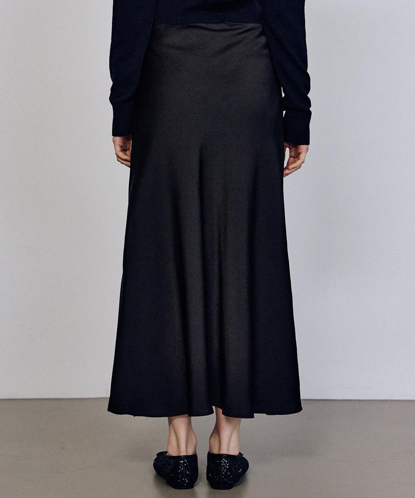 Nigaennikol Satin Flare Long Skirt_Black