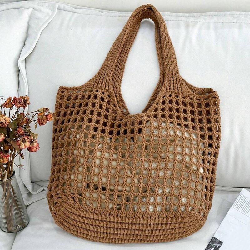 Hollow Out Solid Color Shoulder Bag Fabric Shopper Tote Bags High Quality Versatile New Soft Women's Handbags