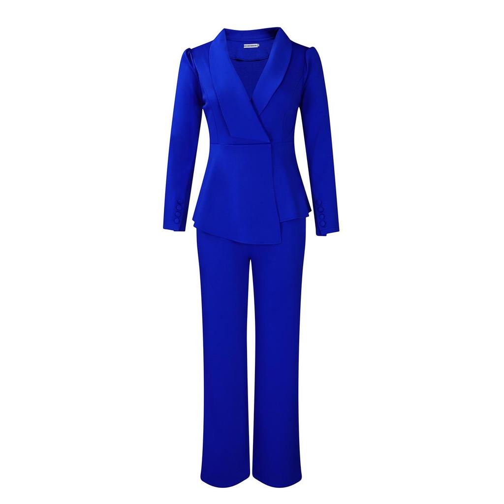 Elegant Ruffle Long Sleeve Top & Wide Leg Pants Set for Women