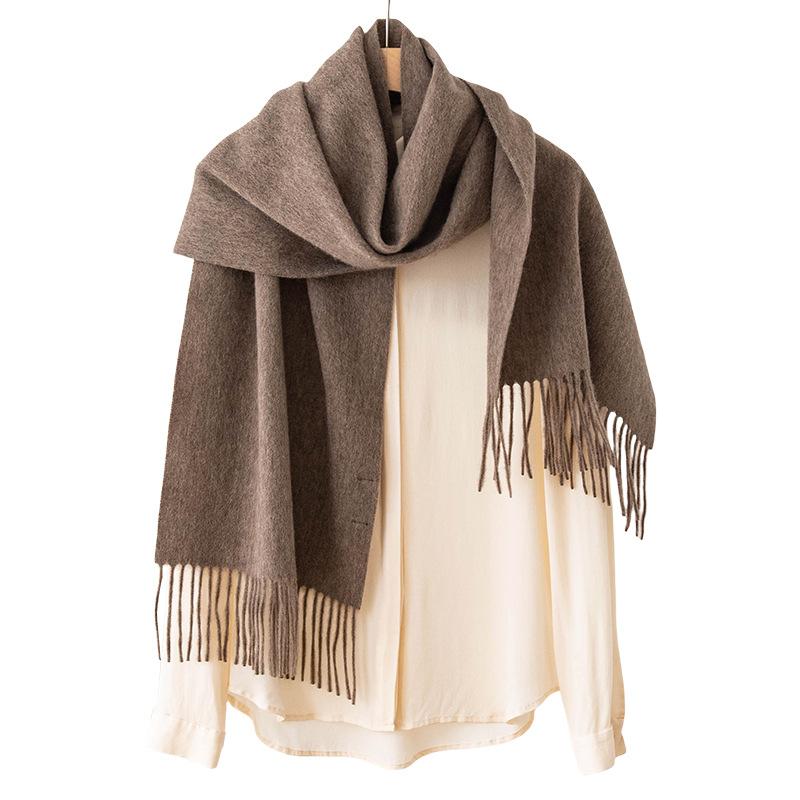 Autumn and Winter New Wool Yak Velvet Scarf Tassel Long Warm Shawl Solid Color High End Sense Same Style for Men and Women
