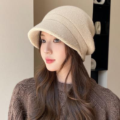 Knitted Hat for Women In Autumn and Winter  Warm Ear Protection Pile Hat Large Head Circumference Small Face Fashionable and Versatile Woolen Hat