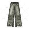 Vintage Gothic Wide-Leg Distressed Washed Denim Jeans Men 2025 Casual Straight Fit