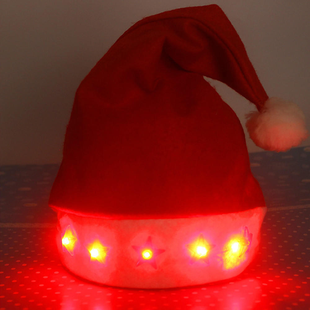 Glowing Christmas Hat Luminous Led Red Flashing Star Santa Hat For Adult