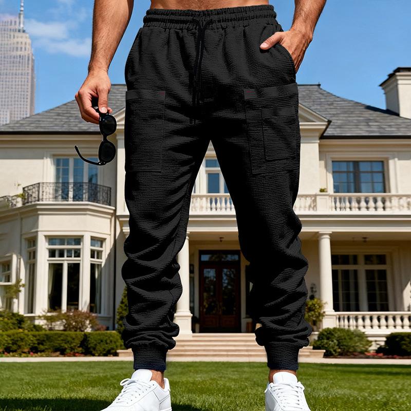 American Spring Autumn Men's Loose Waffle Casual High Street Outdoor Sports Commuting Workwear Breathable Sweatpants