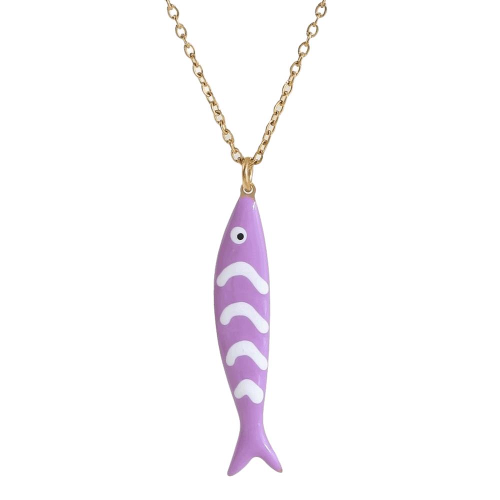 Lightweight Stripe Fish Charms Pendant Stainless Steel Layered Necklace Women Purple White