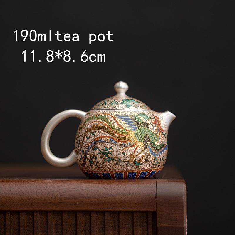 Ręcznie robiony ceramiczny czajnik do herbaty ze srebrem pozłacanym z motywem smoka i feniksa, filiżanki do herbaty, chiński zestaw do herbaty Kung Fu