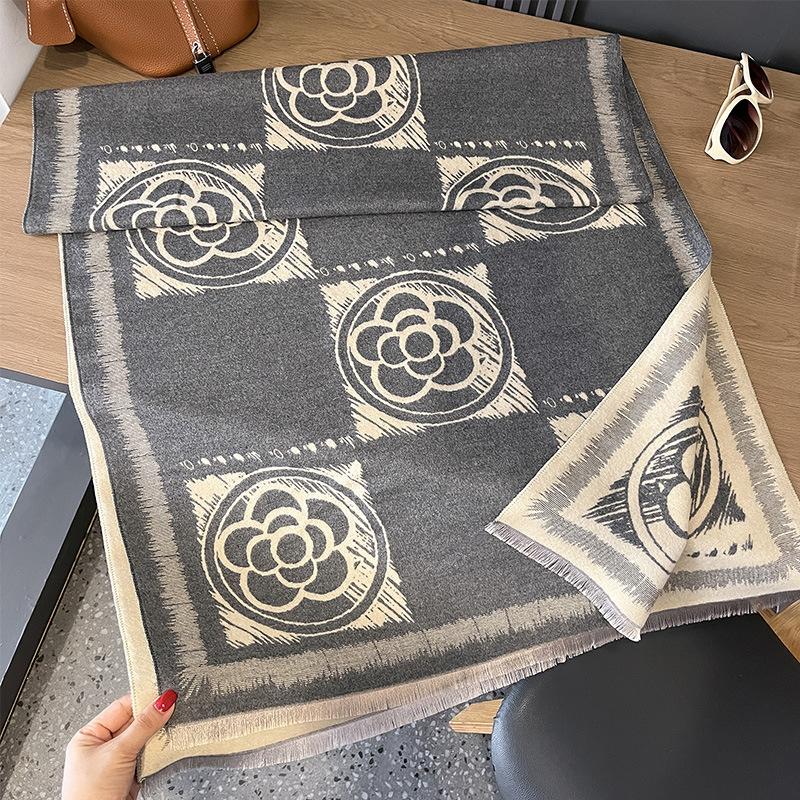 Scarf Women's Cashmere Camellia Simple Double-sided Versatile Dual-purpose Shawl Air Conditioner Warm Wool Scarf