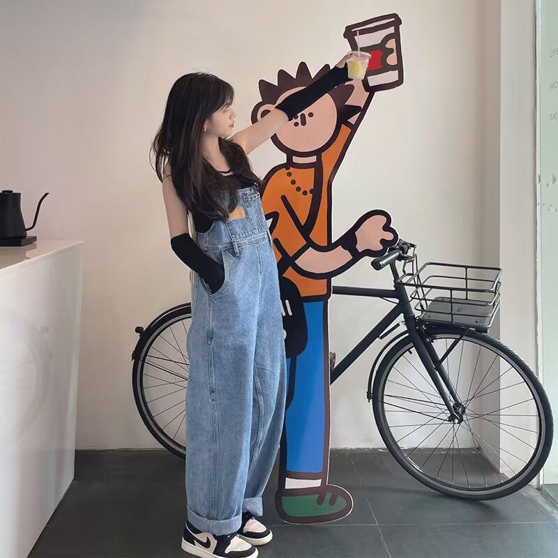 Vintage Denim Overall für Damen Frühling Herbst Lässig Lockerer Overall Damen Gerade Hosen Große Größe Latzhosen