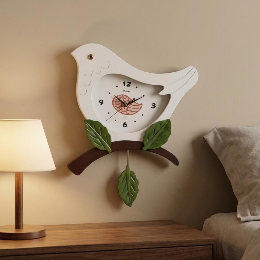 Feathered Clock Modern Minimalist Bird Wall Wooden Home Decor for Living Room, Bedroom