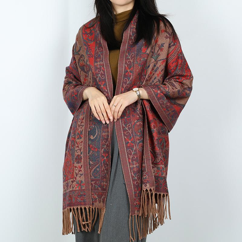 Autumn and Winter Jacquard Cashew Fringed Scarf Women Wear a Large Shawl Outside To Travel Warm Decoration Dual-purpose