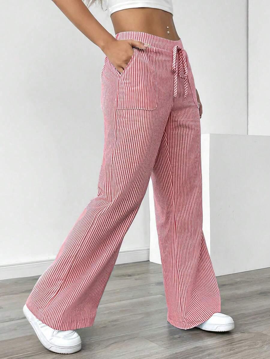 Women s Wide-Leg Striped Pants M красный