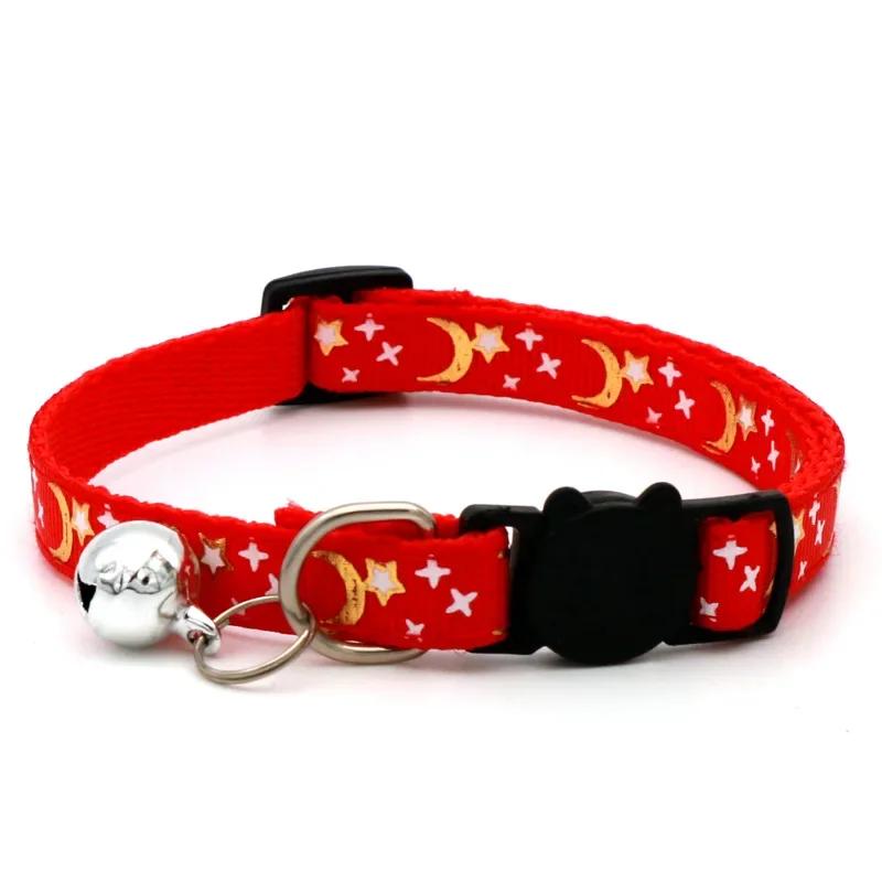 Pet Collar Cat Dog Gold Color Stars and Moon Pet Collar with Bell and PP Material Separate Reflective Safety Buckle Solid Safe