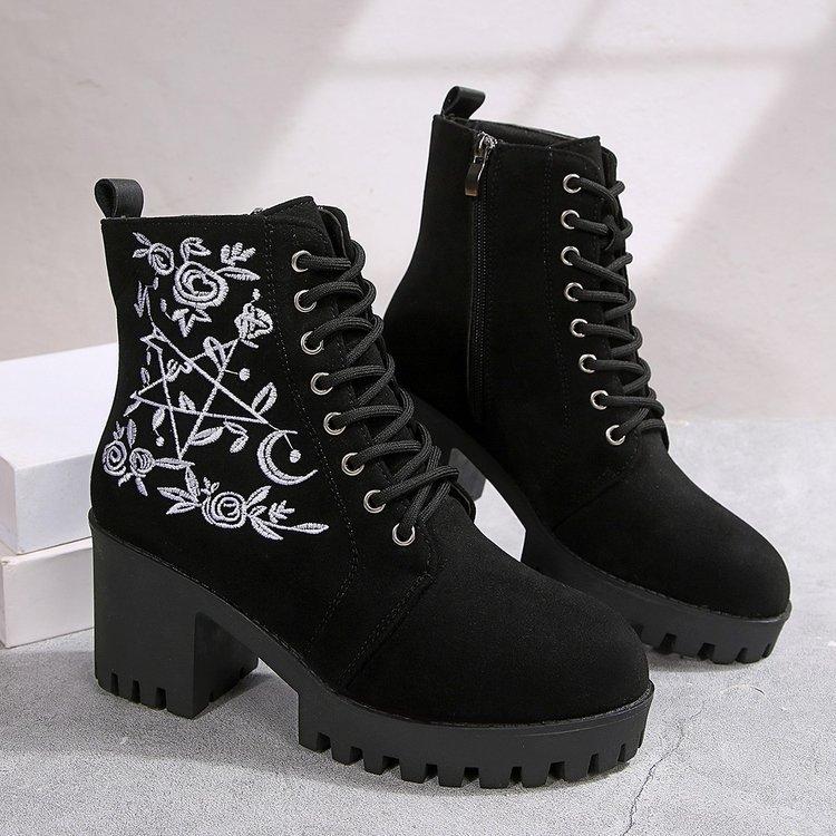 Sweet and cool Martin boots women's new heightened round head thick heel knight boots punk platform high heel short boots fried street