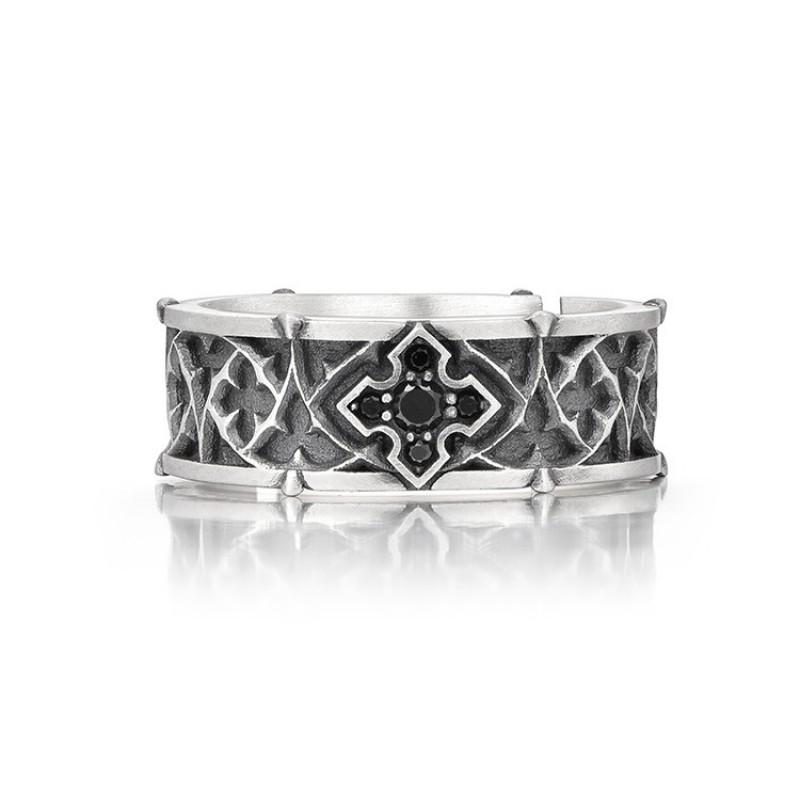 Adjustable Sterling Cross Flower Ring Men Women Vintage Geometric Minimalist Finger Adjustable Open Band