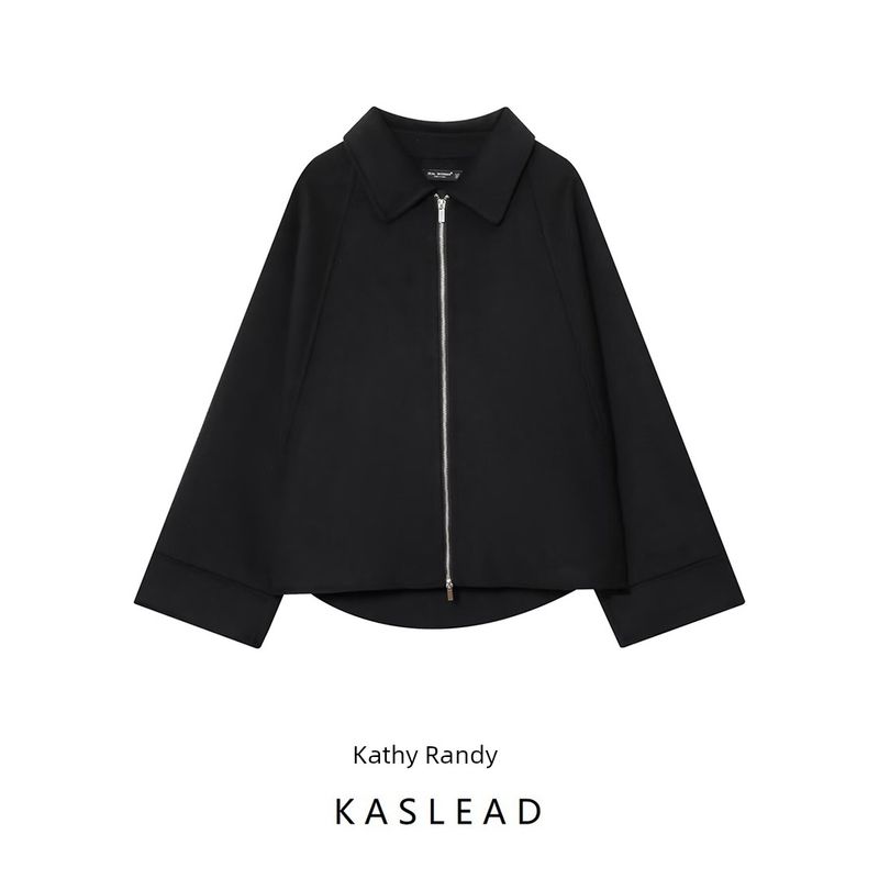 Kaslead New Women clothes Western Style Fashion Simple and Versatile Blended Zip-up Outerwear 8491245