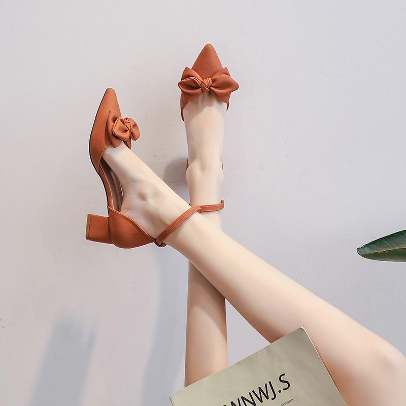 6807-33 Summer Thick Heel Bag Head Sandals Women's Bow Fairy Style Versatile Hollow Single Shoes Women's Shoes