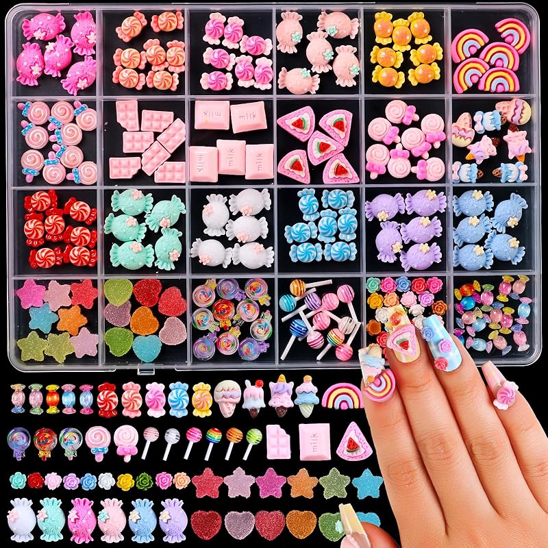 3D Mix Assorted Color Nail Charms Acrylic Multi Cute Nail Art Charms Hollow Candy Jewelry Nail Supplies for Nail Art Design DIY Crafts Accessories