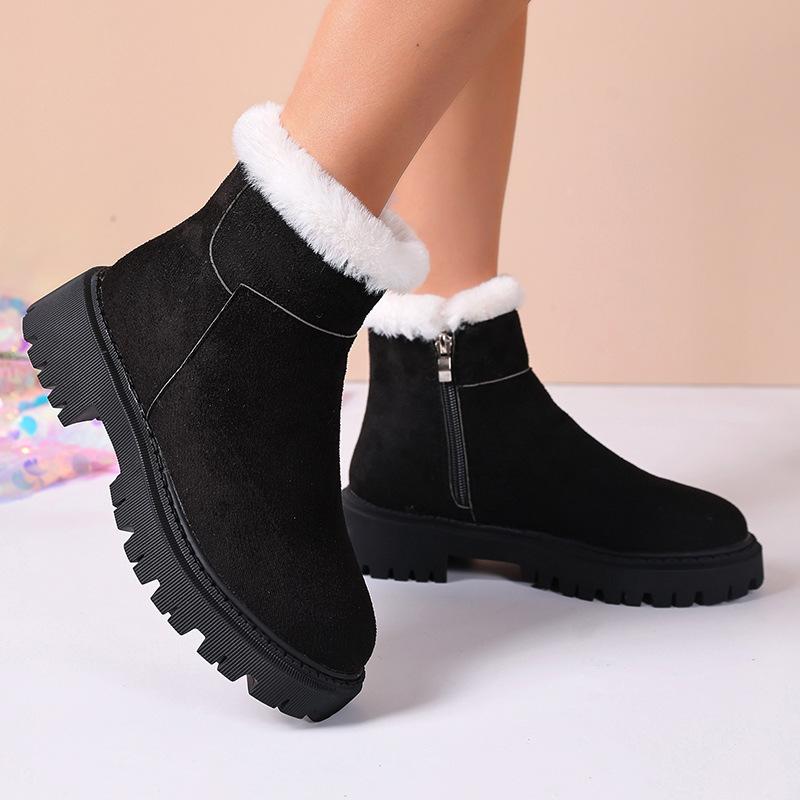 Comemore 2025 Autumn and Winter New Warm Cotton Shoes Thick Bottom Fur Side Zip Ankle Boots Casual Plush Shoes for Women