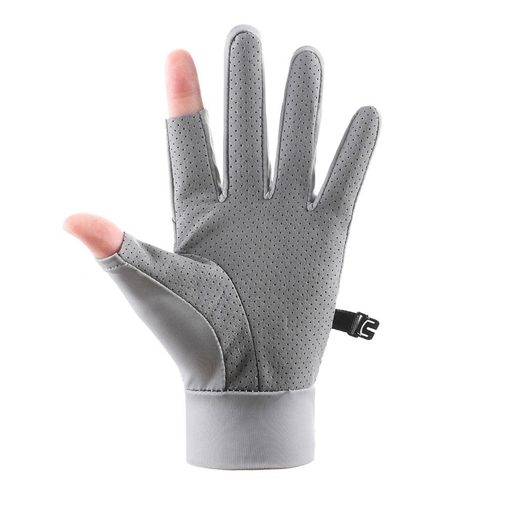 1 Pair Ice Silk Motorcycle Sunscreen Gloves Exposed-two-fingers Anti-uv Breathable Sweat-absorbing Light Outdoor Fishing Gloves