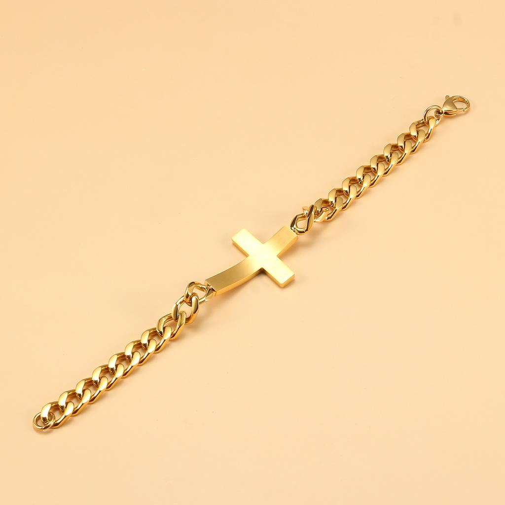 Persoonlijkheid Heren Titanium Staal Kruis Cubaanse Ketting Roestvrij Staal Frame Armband Hand Sieraden Trendy Mannen