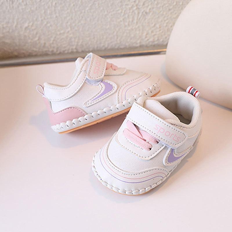 Spring/Autumn Style Soft-Soled Walking Shoes for 0-1.5 Years Old Boys and Girls, Infant Toddler White Sneakers.