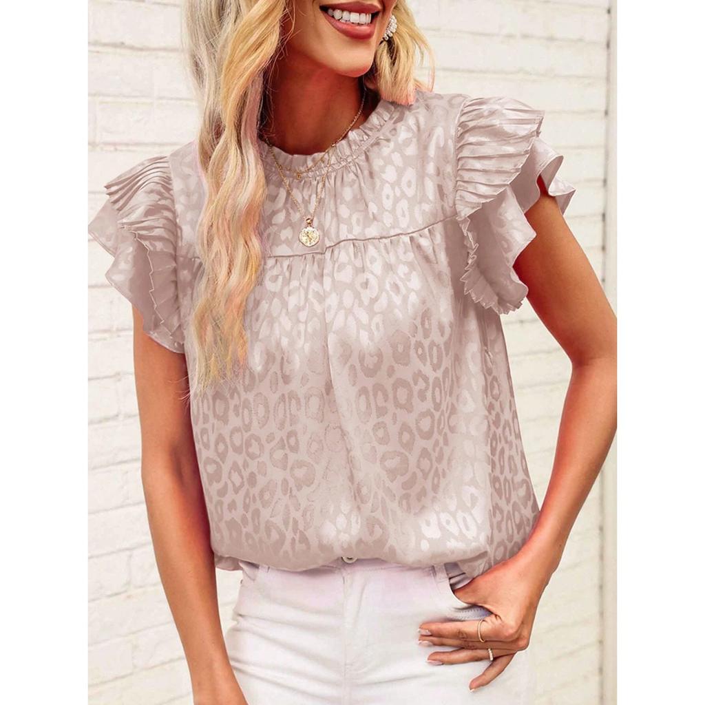 Summer New Fashion Versatile Printed Lotus Leaf Sleeve Top Women's Casual Breathable T-Shirt