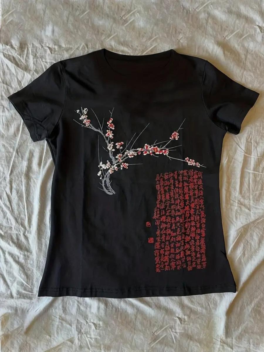 

Y2K Gothic Style Plum Blossom Print Y2K Men s T-shirt Summer New Item Suitable for Both Men and Women Casual T-shirt 5XL