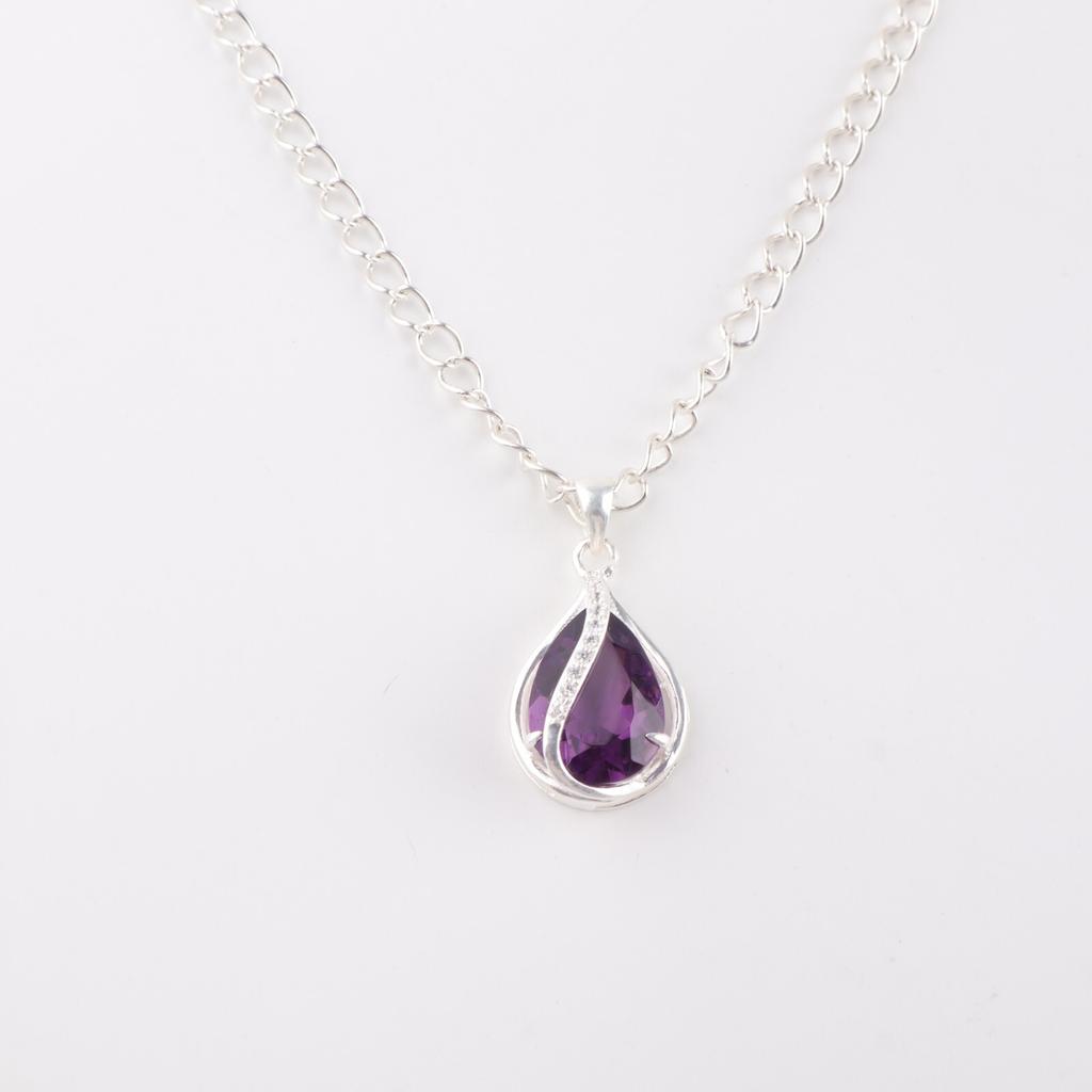 Amethyst Gemstone 925 Sterling Silver Jewelry Zircon Pendant For Birthday Gift CZP-7-10