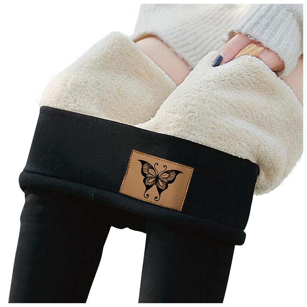 Women's Padded and Thickened Lambswool Bottoms Autumn and Winter High Waist Tight Fitting Thermal Trousers