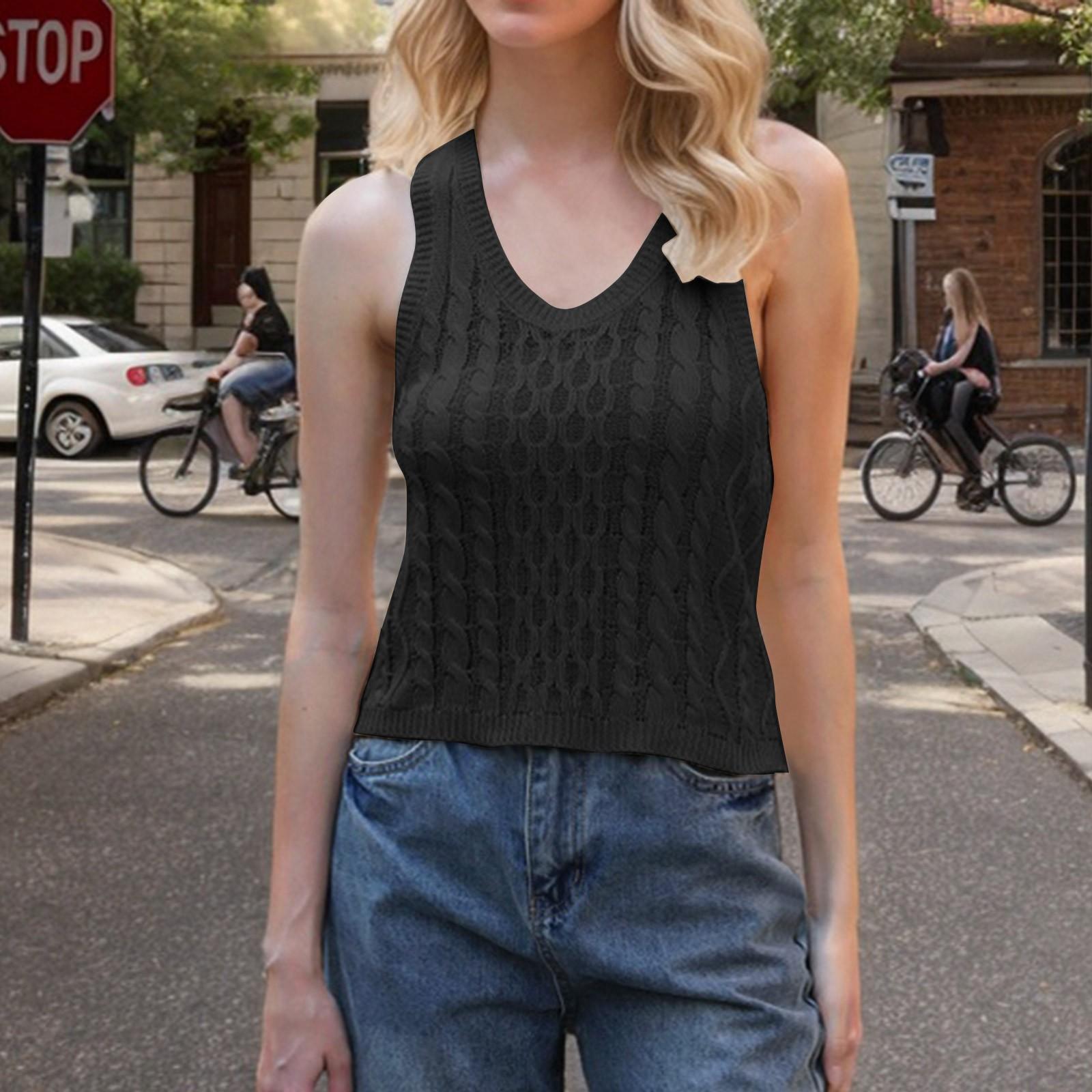 

Женская мода повседневная повседневная универсальная текстура облегающий летний жилет топ L чёрный