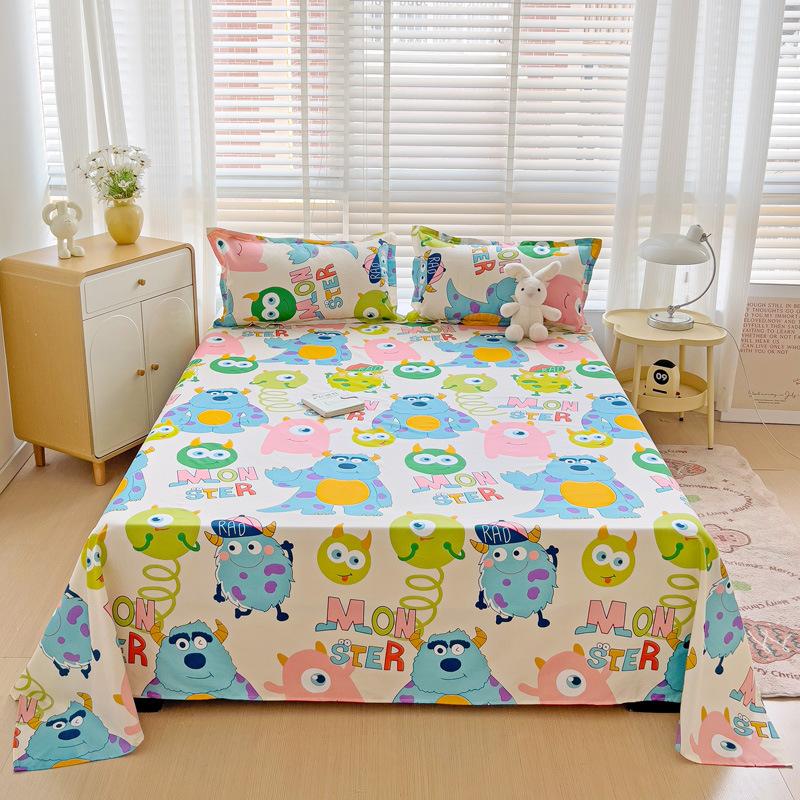 Ins Einzelprodukt einfache gewaschene Baumwolle Einzelstück Bettlaken hautfreundliches Schleifen Studentenwohnheim Einzeldecke dreiteiliges Set Großhandel