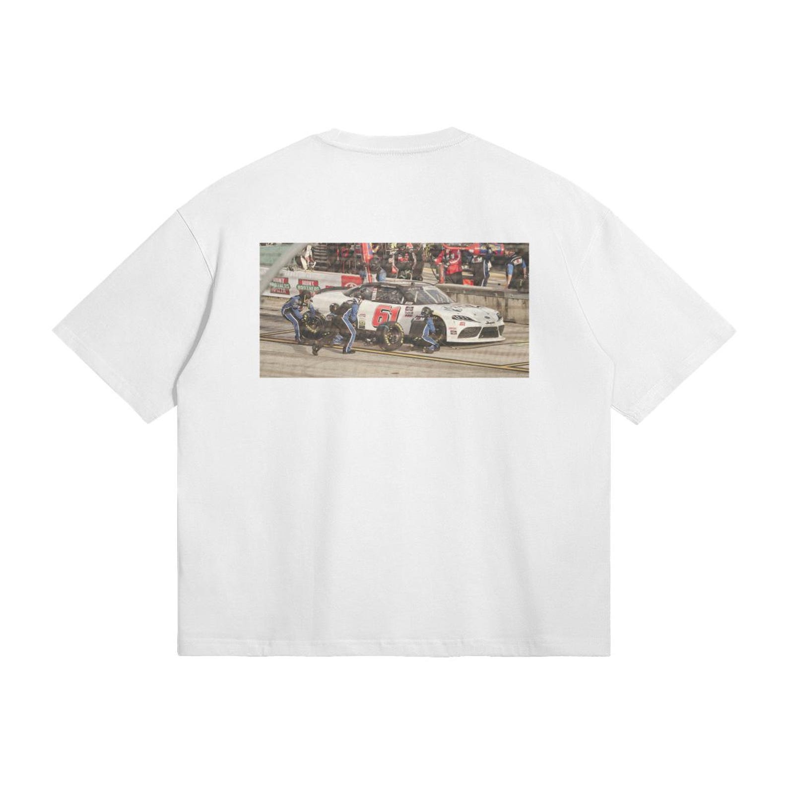 Boxy Fit - Skew Racing Flag and Pit Crew Graphic T-Shirt 280GSM XL