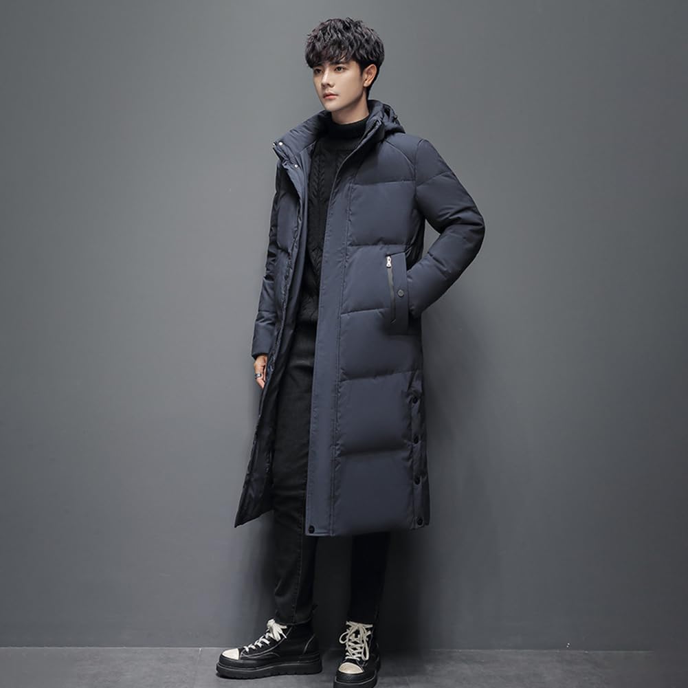 MTKCNTL Long Down Winter Padded Bench Plus Warm Down Cold Solid Long Cold Weather Outerwear for Commuting and School Men's Jacket, Jacket, Coat,