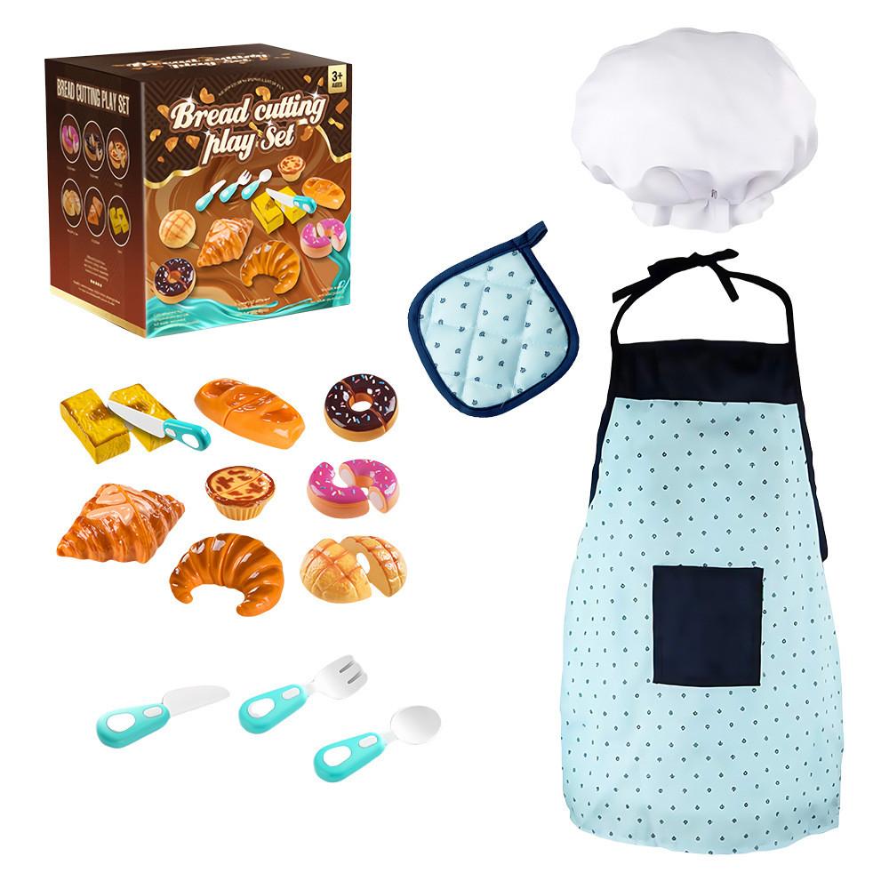 Kids Cooking Apron Set With Cutting Toys For Pretend Baking Activities Gift