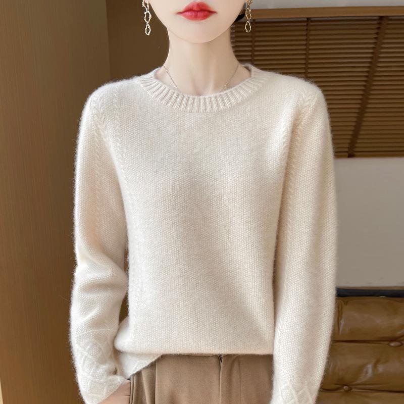 Women's Loose Knit Wool Sweater - Round Neck, Thickened Soft Osmanthus Stitch, Autumn/Winter Pullover.