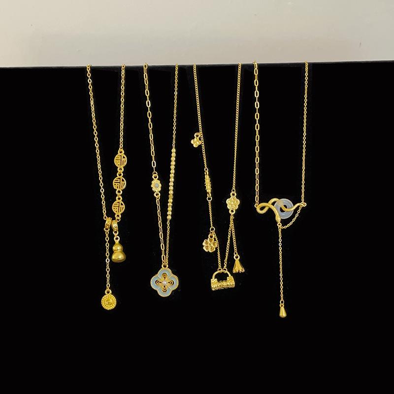 New Chinese Gourd Ruyi Lock Pendant Gold Necklace Women'S Light Luxury High-End Exquisite Versatile Neck Chain Sweater Chain
