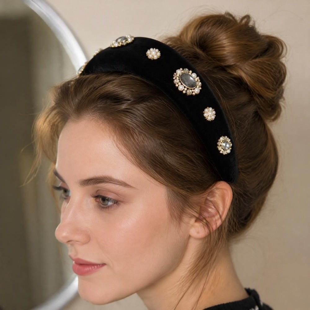 Imitation Pearl Velvet Headband Wide Hairband Gift Vintage Hair Hoop Women