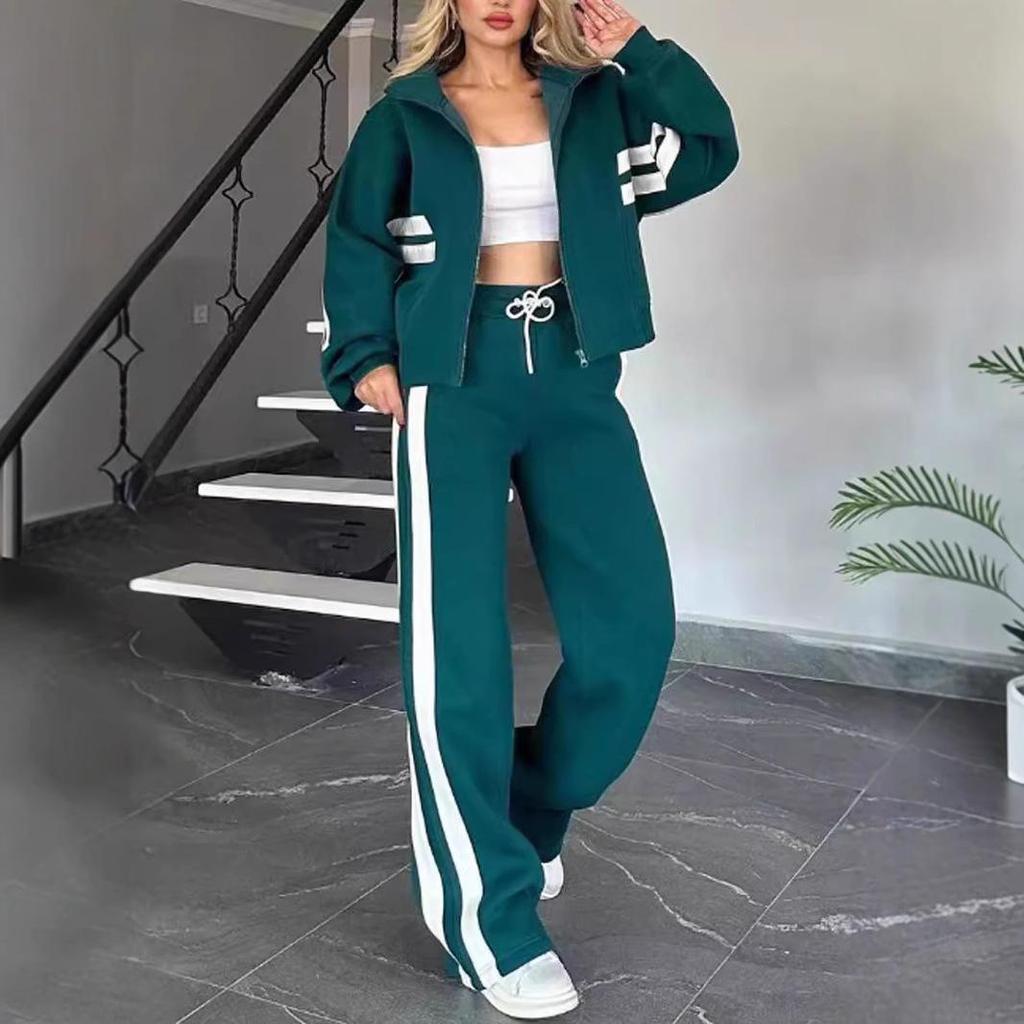 2024 Y2K Striped Zipper Jacket & Casual Sportswear Set for Women