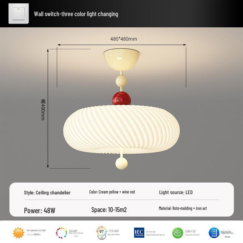 French Medieval Style Cream Ceiling Lamp for Master Bedroom & Children's Study - Full Spectrum Eye Protection