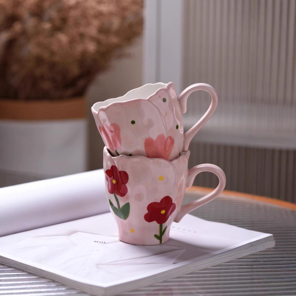 Cartoon Clouds Ceramic Cup Coffee Mug Children's Breakfast Hand-painted Irregular Flowers Mugs Coffee Cups Afternoon Tea Cup