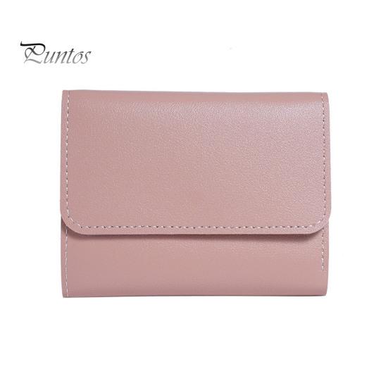 

Женский кошелек тройного сложения из искусственной кожи, держатель для кредитных карт с окошком для удостоверения личности, портативный небольшой кошелек с кнопкой-защелкой для повседневных покупок розовый
