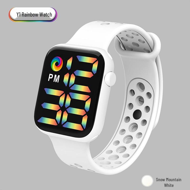 Y1LED Digital Rainbow Display Sport Watch with Large Screen and Button Movement for Men and Women