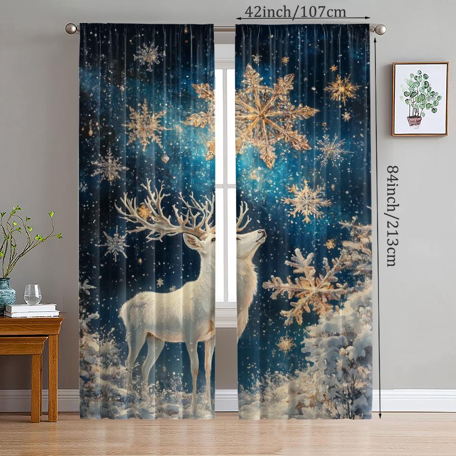 2 pieces - Christmas snowflake and elk print curtains   Christmas decorations   home decorations   room decorations