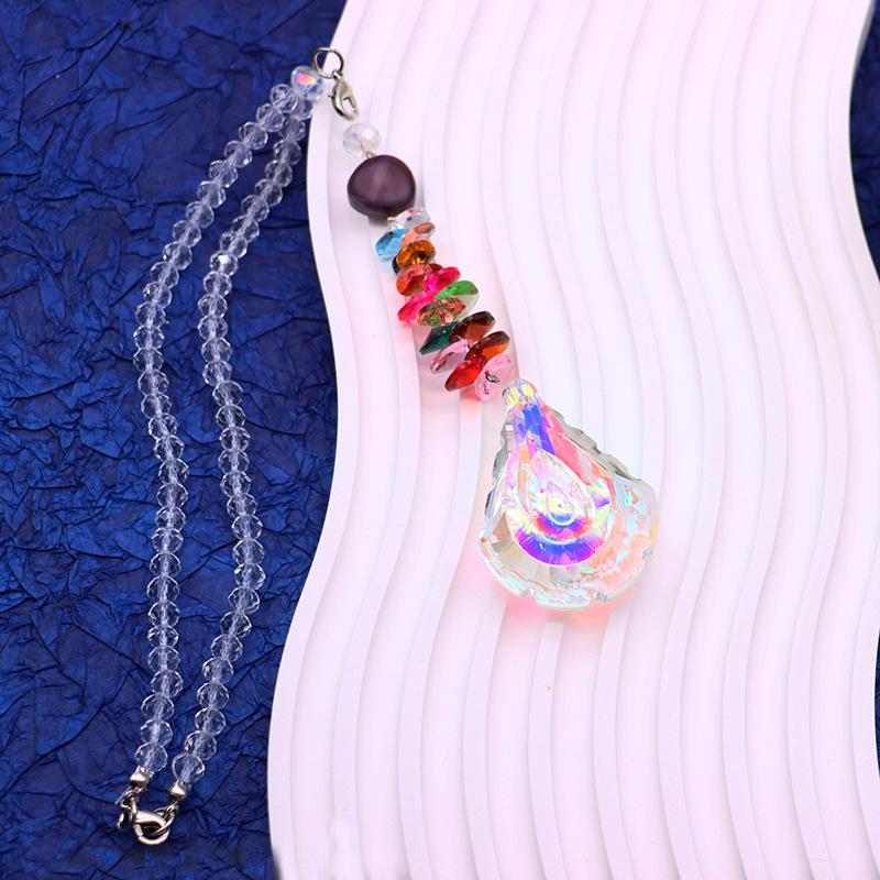 1pc Color Crystal Pendant Rainbow Drop Diamond Prisms Rearview Mirror Hangings Car Accessories Home Room Garden Decor Wind