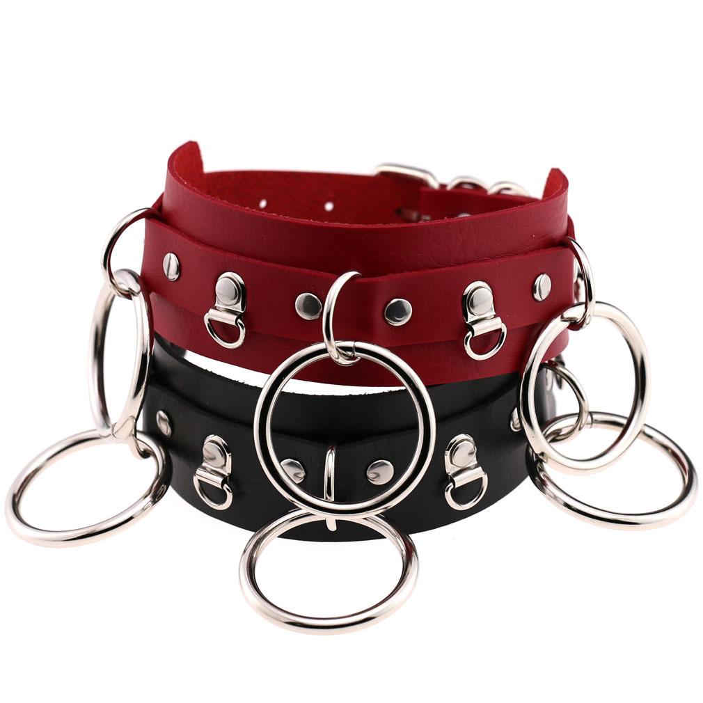 Wild O-Ring Leather Choker, Punk PU Circular Ring Clavicle Necklace for Nightclub