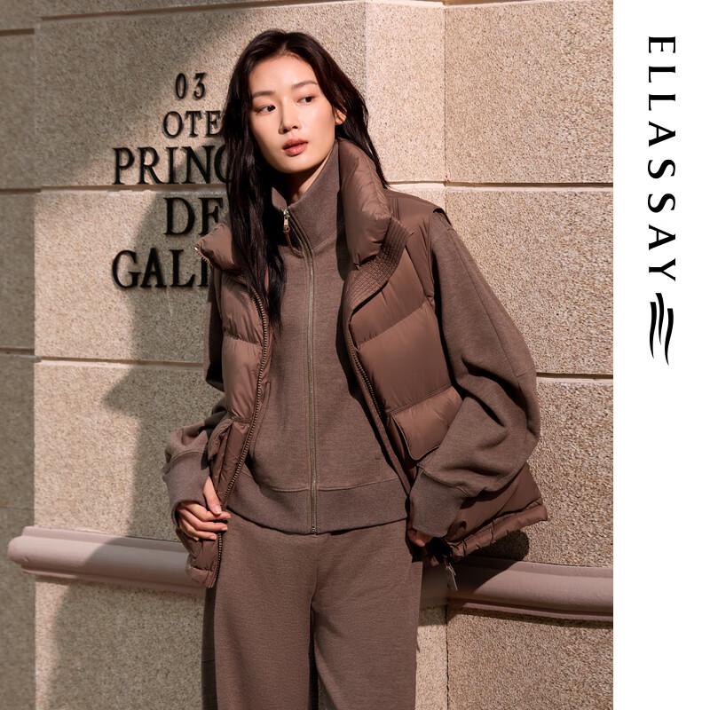 

ELLASSAY 2025 Winter Women s Two-Piece Fleece Sweatshirt & Sleeveless Goose Down Jacket Set L