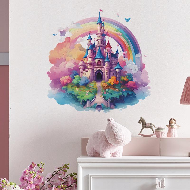 Dream Castle Wall Decals for Girls Kids Room Colorful Rainbow Wall Stickers Baby Nursery Bedroom Wall Decor